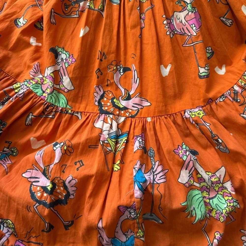 Stella McCartney Orange Flamingo Heart Tiered Dress in size 8 YR Girls